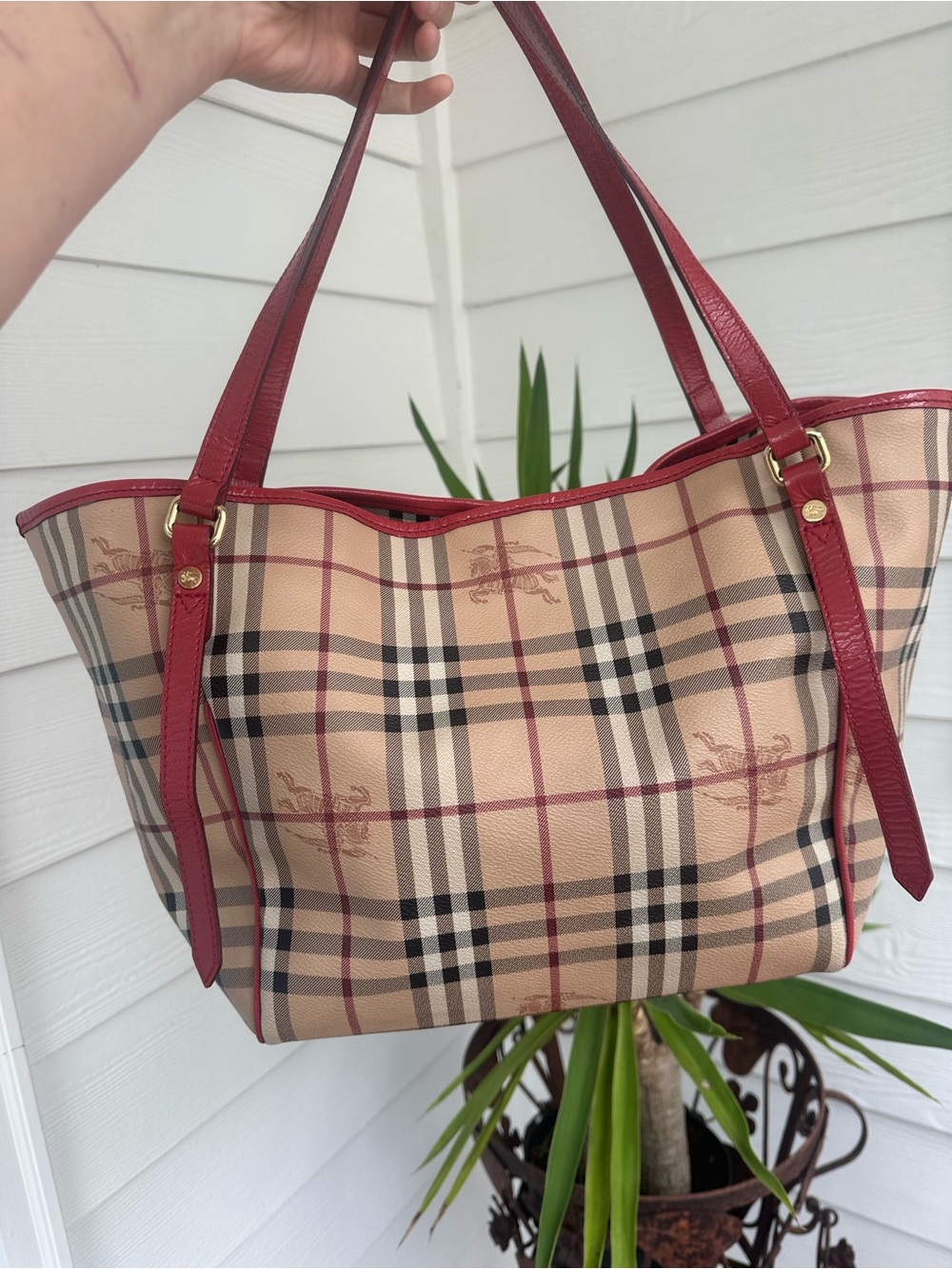 Burberry Red Trim Check Tote Bag